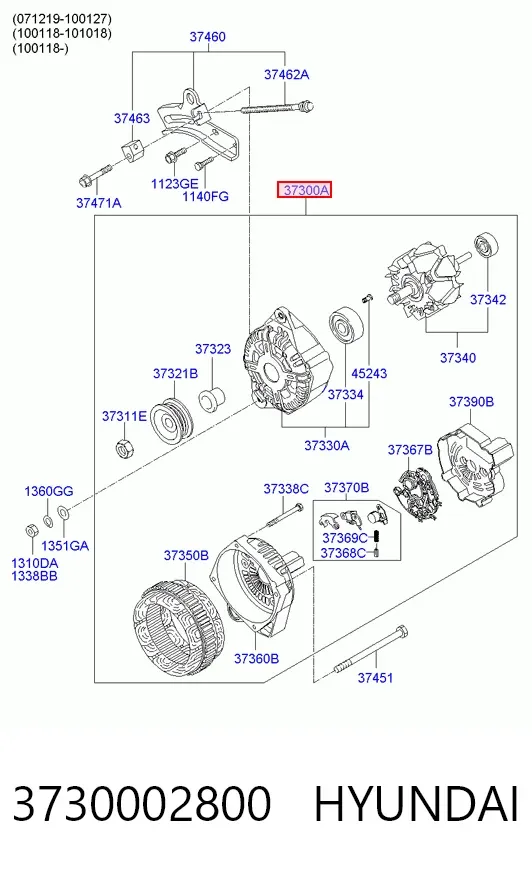 Генератор 3730002800 Hyundai/Kia