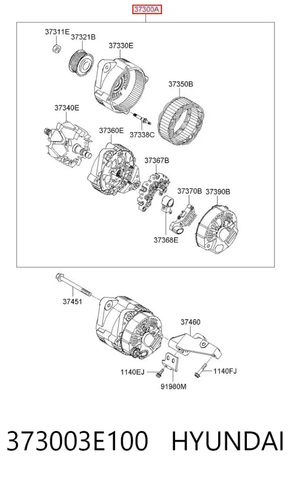 Генератор 373003E100 Hyundai/Kia