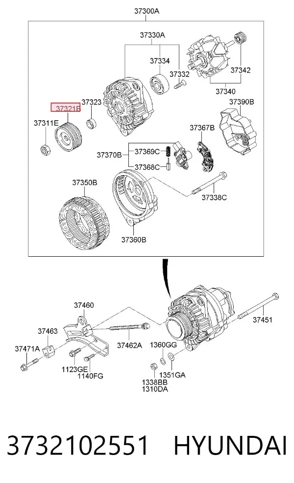 Шків генератора 3732102551 Hyundai/Kia