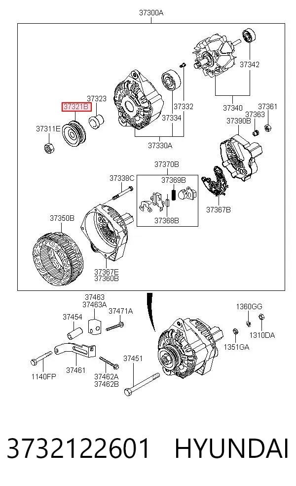 Шків генератора 3732122601 Hyundai/Kia