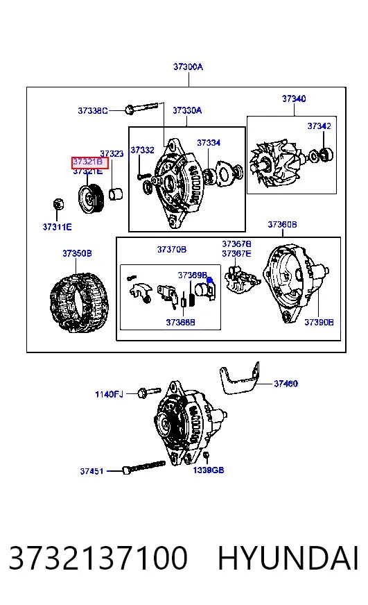 Шків генератора 3732137100 Hyundai/Kia