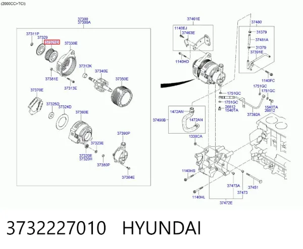 Шків генератора 3732227010 Hyundai/Kia