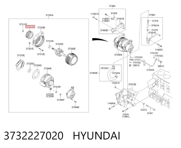 Шків генератора 3732227020 Hyundai/Kia