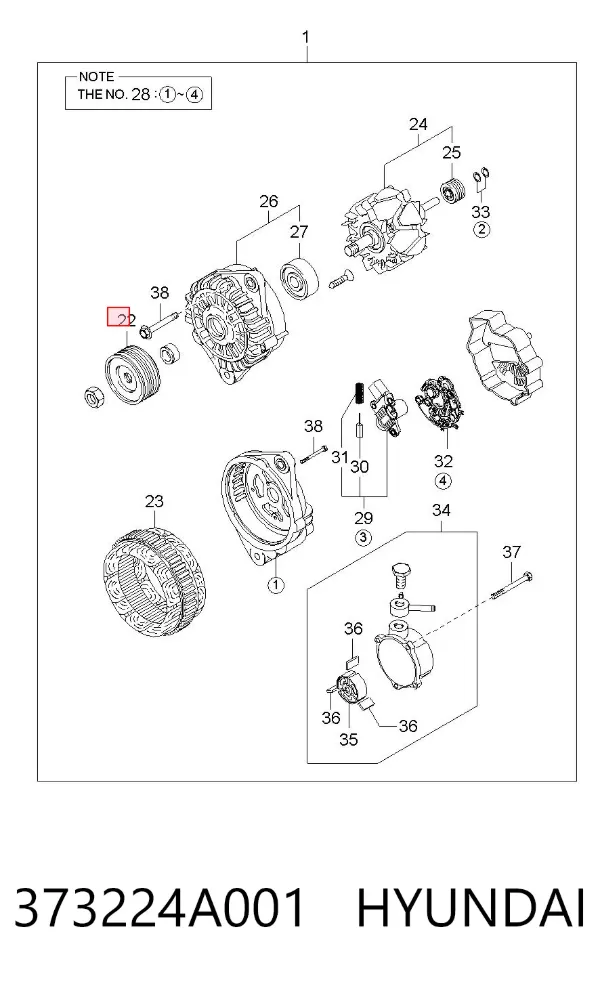 Шків генератора 373224A001 Hyundai/Kia