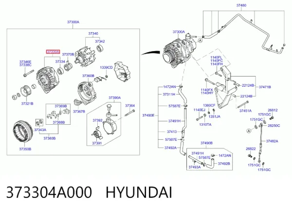 Генератор 373304A000 Hyundai/Kia