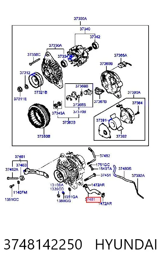 Шланг (патрубок) охолодження генератора, обратка 3748142250 Hyundai/Kia