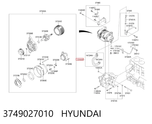 Шланг (патрубок) вакуумного насоса 3749027010 Hyundai/Kia