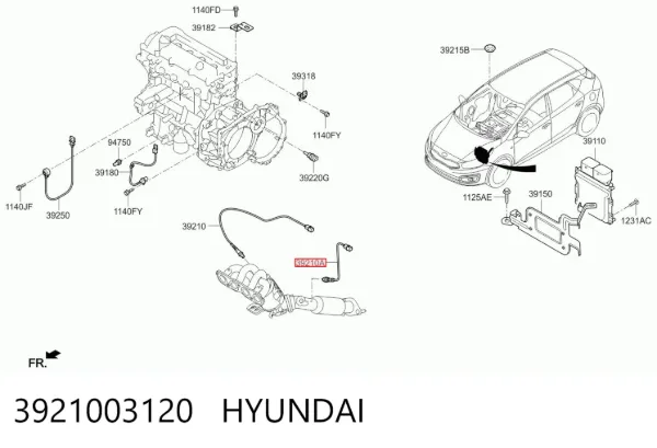 Лямбда-зонд, датчик кисню після каталізатора 3921003120 Hyundai/Kia