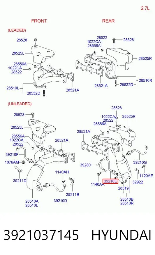 Лямбда-зонд, датчик кисню після каталізатора, правий 3921037145 Hyundai/Kia