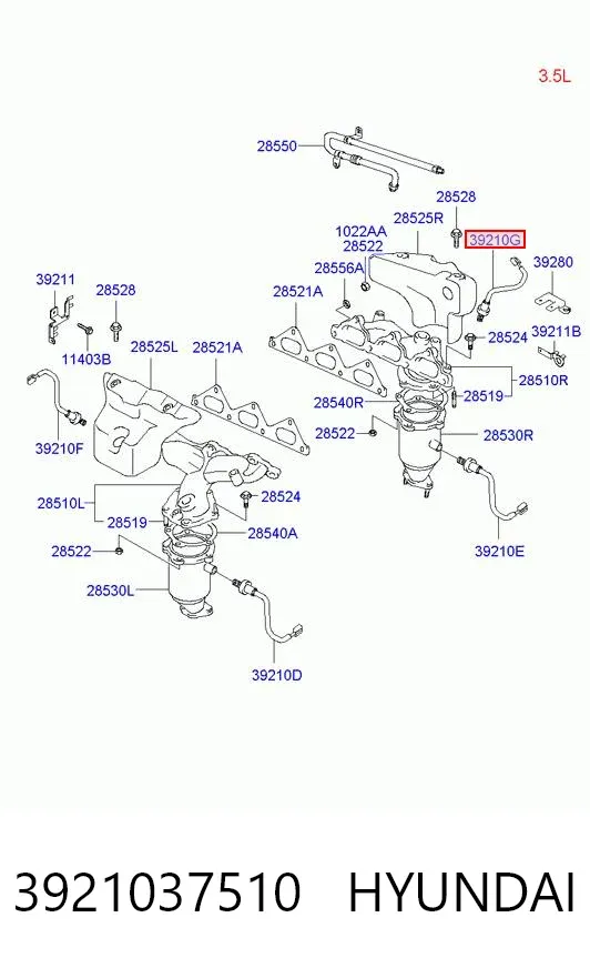 Лямбда-зонд, датчик кисню до каталізатора, правий 3921037510 Hyundai/Kia