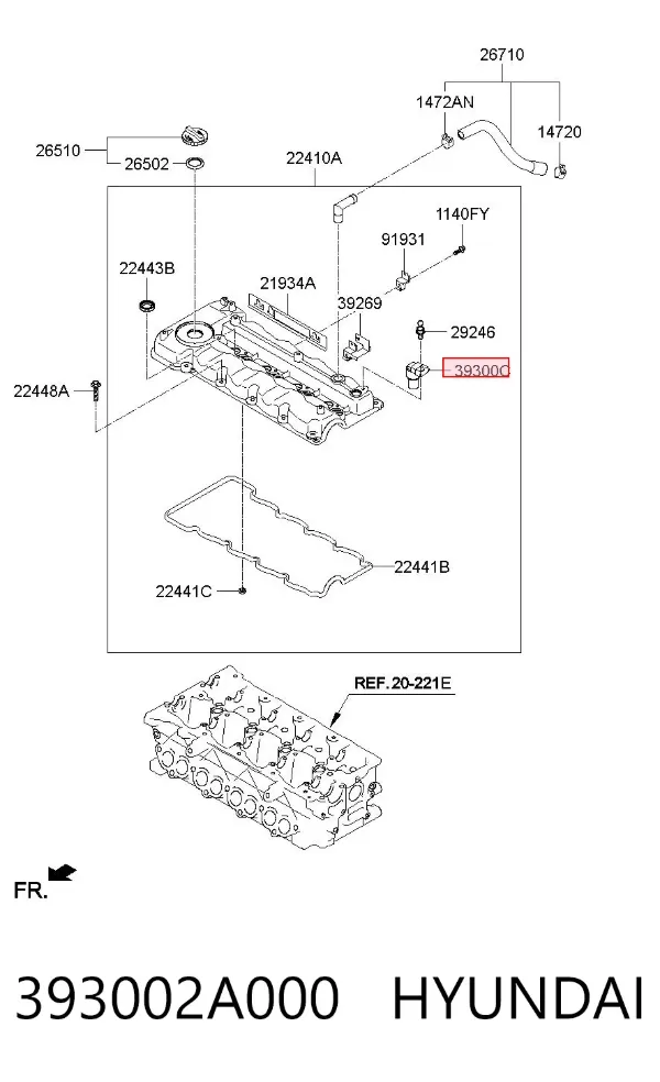 Датчик распредвалу 393002A000 Hyundai/Kia