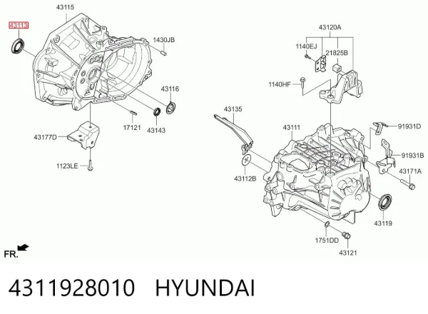 Сальник піввісі переднього моста, правою 4311928010 Hyundai/Kia