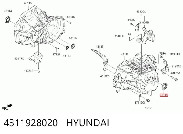 Сальник піввісі переднього моста, лівої 4311928020 Hyundai/Kia