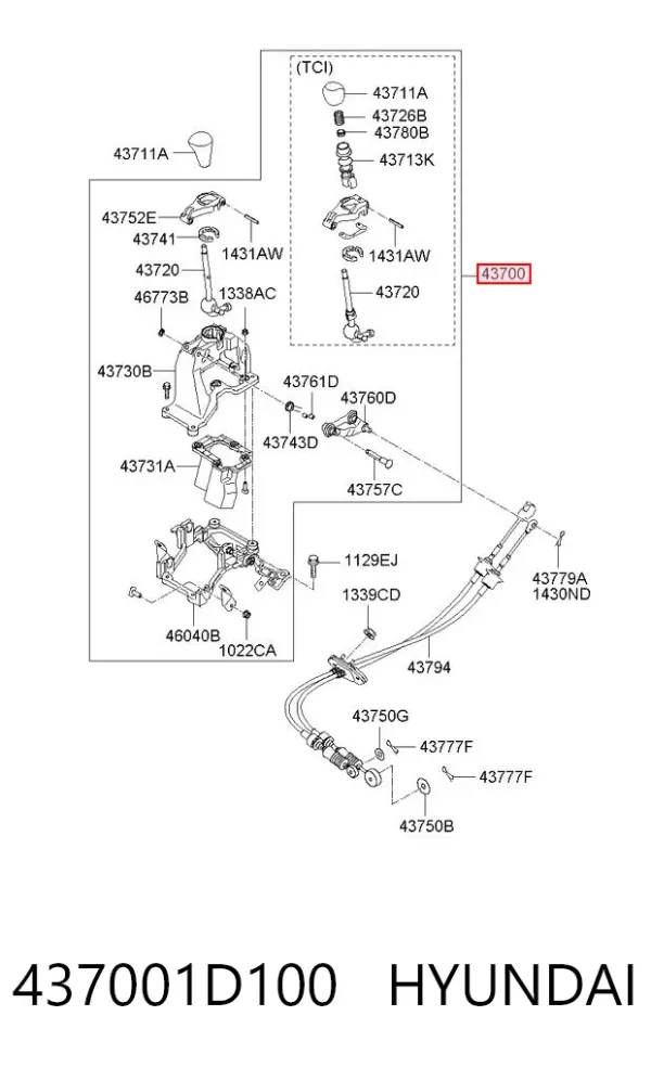 Куліса перемикання передач 437001D100 Hyundai/Kia
