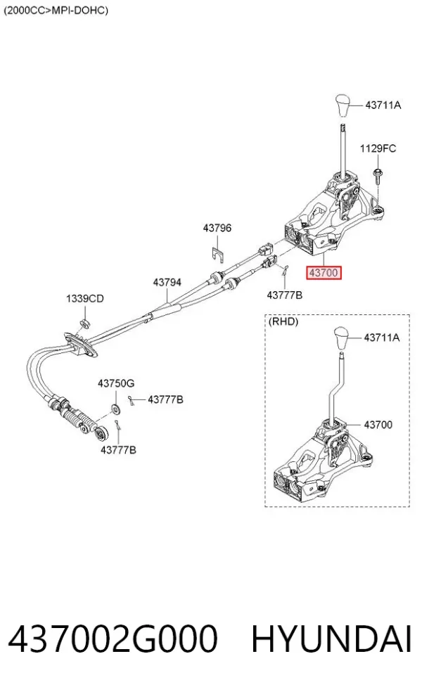 Куліса перемикання передач 437002G000 Hyundai/Kia