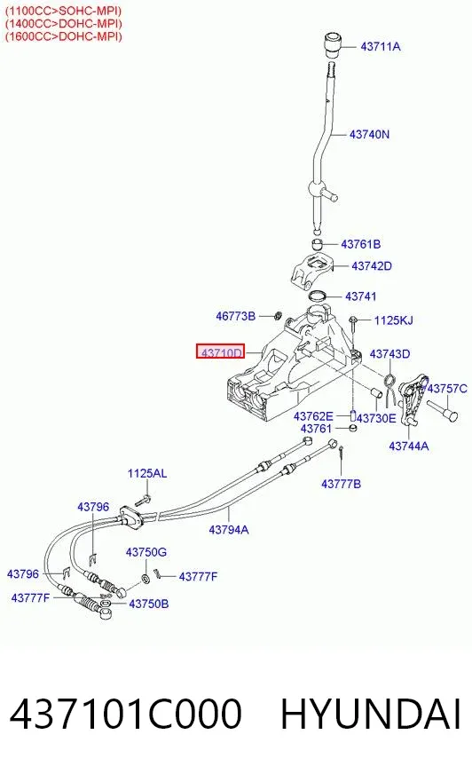 Механізм вибору (перемикання) передач 437101C000 Hyundai/Kia