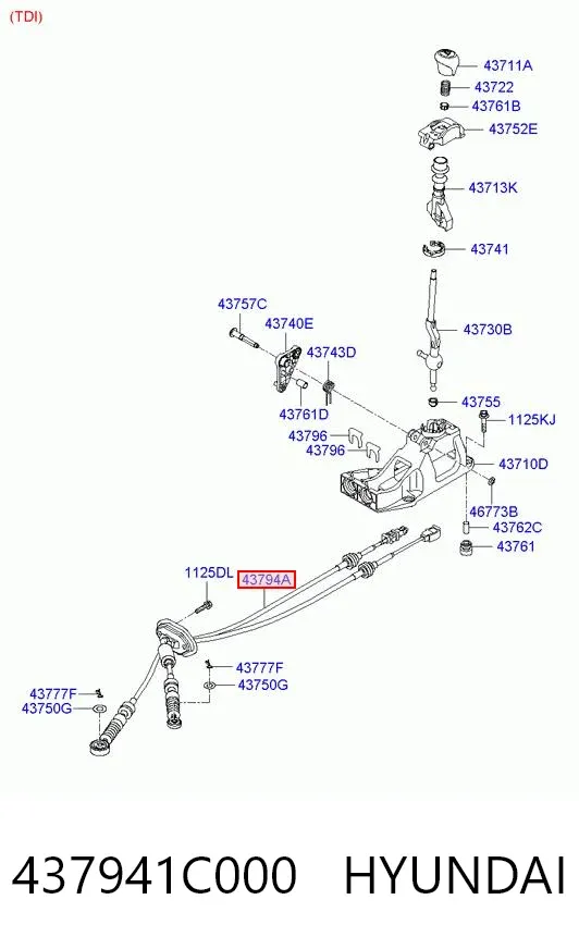 Трос перемикання передач, вибору передачі 437941C000 Hyundai/Kia