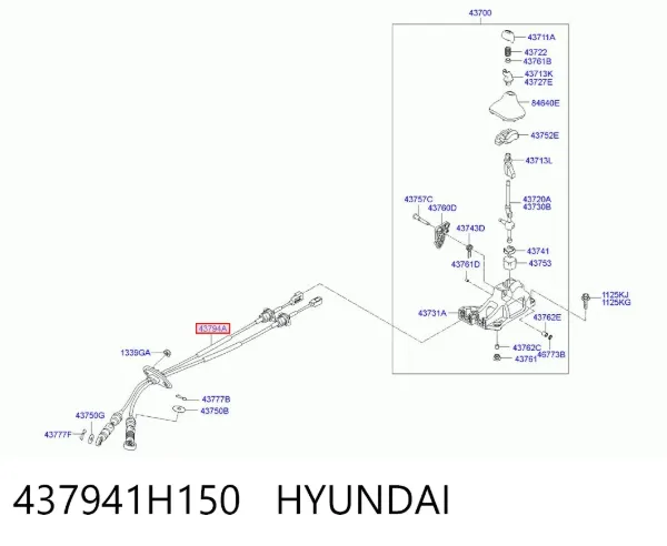 Трос перемикання передач, вибору передачі 437941H150 Hyundai/Kia