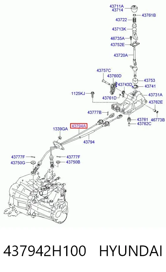 Трос перемикання передач, вибору передачі 437942H100 Hyundai/Kia