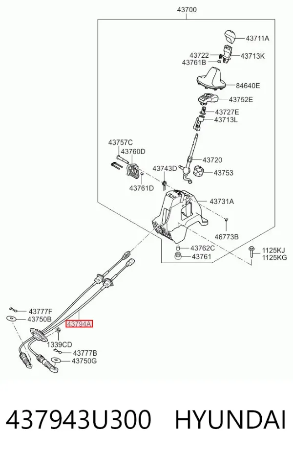 Трос перемикання передач 437943U300 Hyundai/Kia