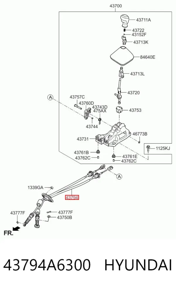 Трос перемикання передач, вибору передачі 43794A6300 Hyundai/Kia