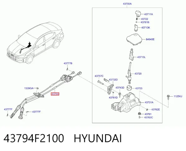 Трос перемикання передач, вибору передачі 43794F2100 Hyundai/Kia