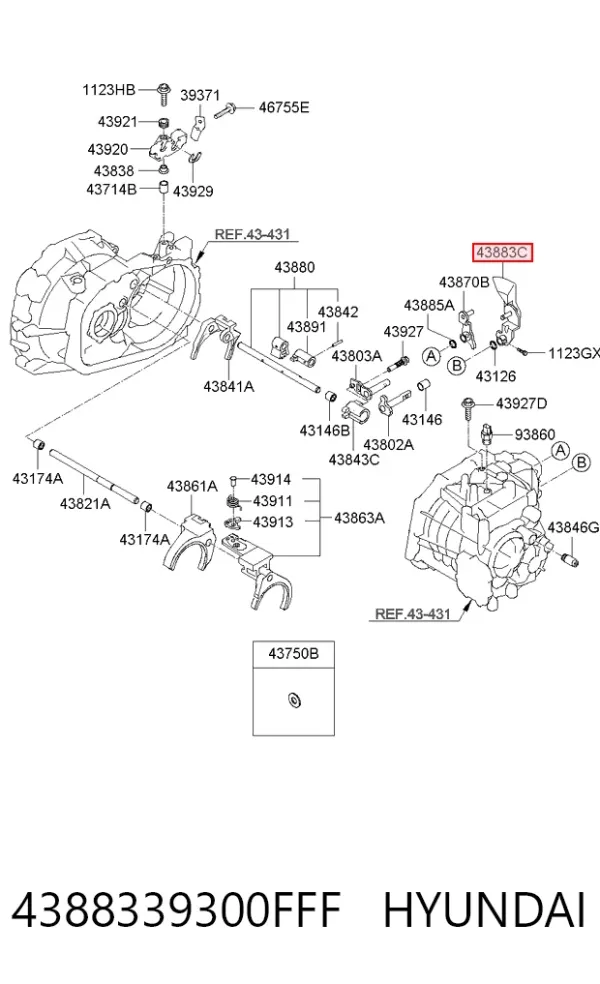 Ручка КПП 4388339300FFF Hyundai/Kia
