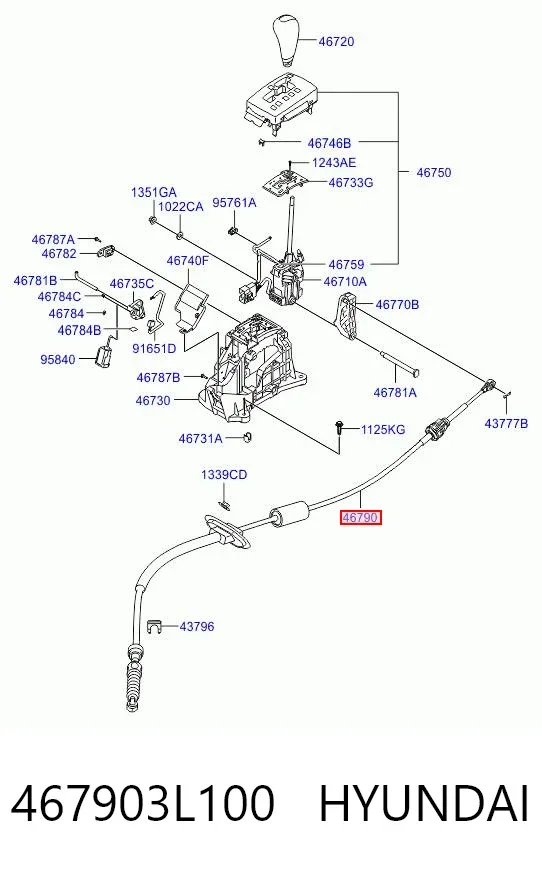 Трос перемикання передач, вибору передачі 467903L100 Hyundai/Kia