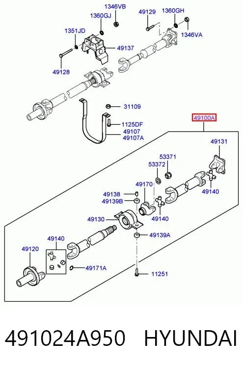 Кардан задній 491024A950 Hyundai/Kia