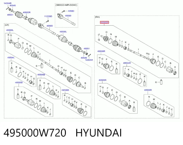 Піввісь права 495000W720 Hyundai/Kia