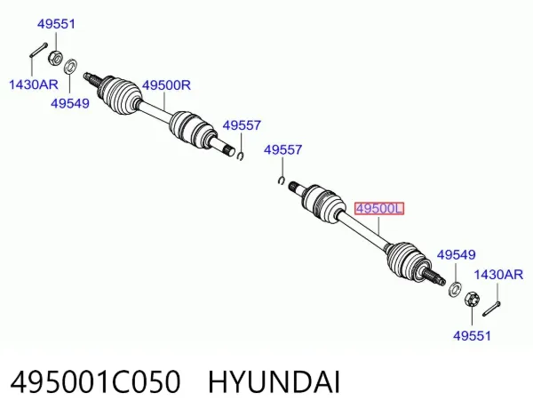 Ліва піввісь 495001C050 Hyundai/Kia