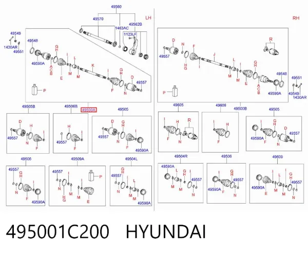 Ліва піввісь 495001C200 Hyundai/Kia