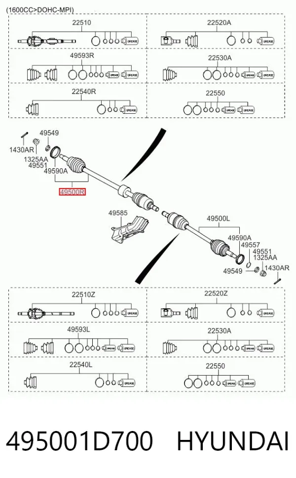 Піввісь права 495001D700 Hyundai/Kia