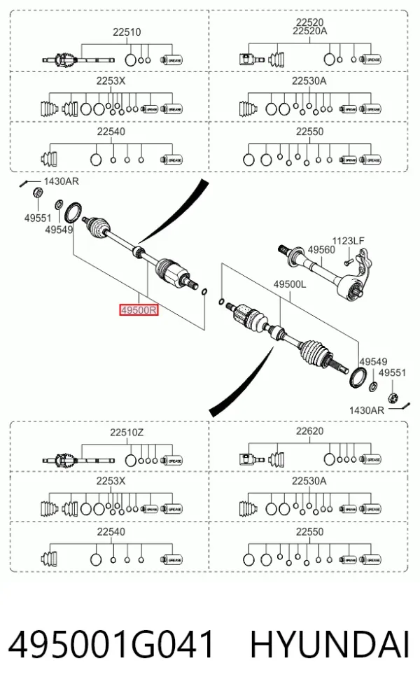 Піввісь права 495001G041 Hyundai/Kia