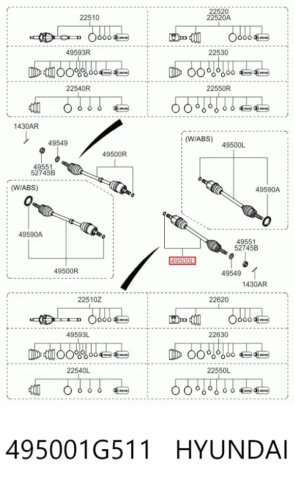 Ліва піввісь 495001G511 Hyundai/Kia