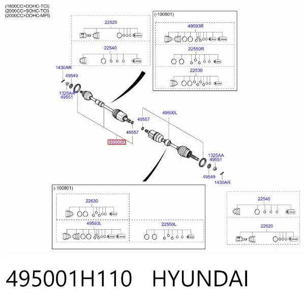 Піввісь права 495001H110 Hyundai/Kia
