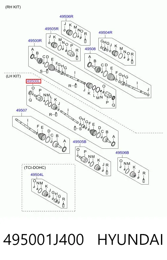 Ліва піввісь 495001J400 Hyundai/Kia