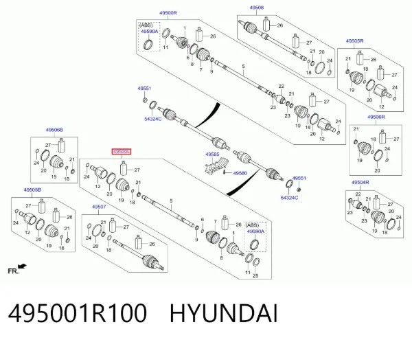 Ліва піввісь 495001R100 Hyundai/Kia