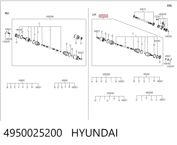 Ліва піввісь 4950025200 Hyundai/Kia