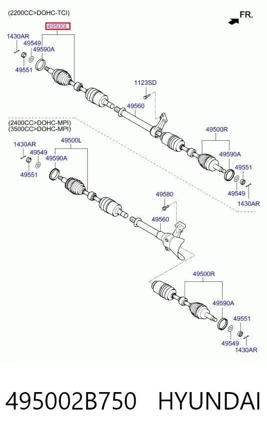 Ліва піввісь 495002B750 Hyundai/Kia