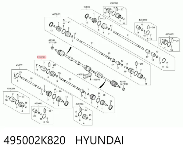 Ліва піввісь 495002K820 Hyundai/Kia