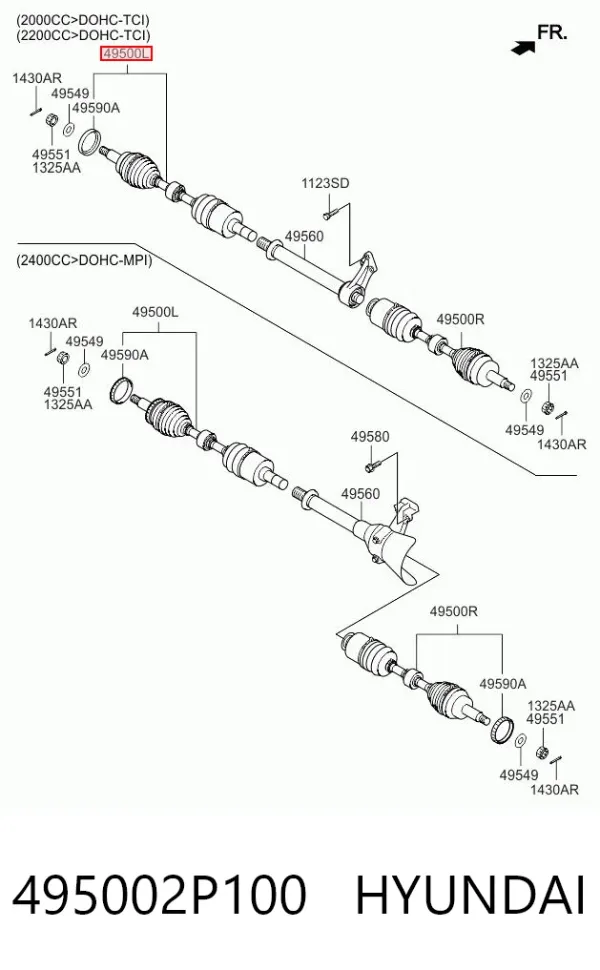 Ліва піввісь 495002P100 Hyundai/Kia