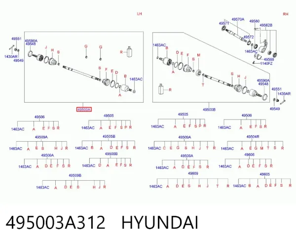 Ліва піввісь 495003A312 Hyundai/Kia