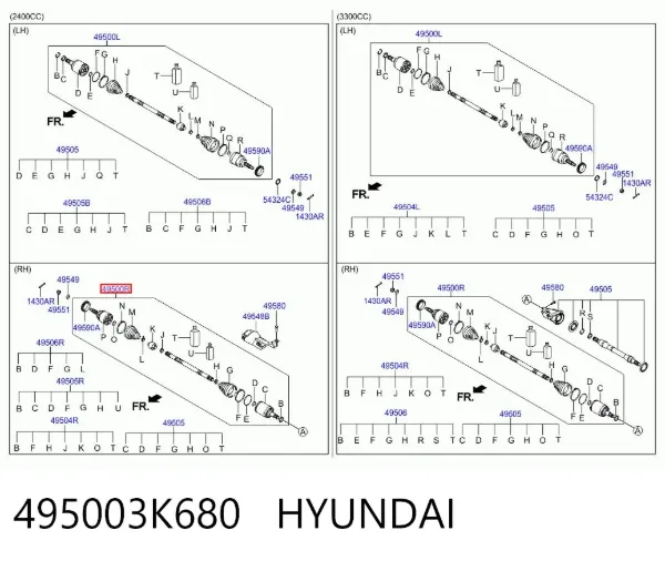 Піввісь права 495003K680 Hyundai/Kia