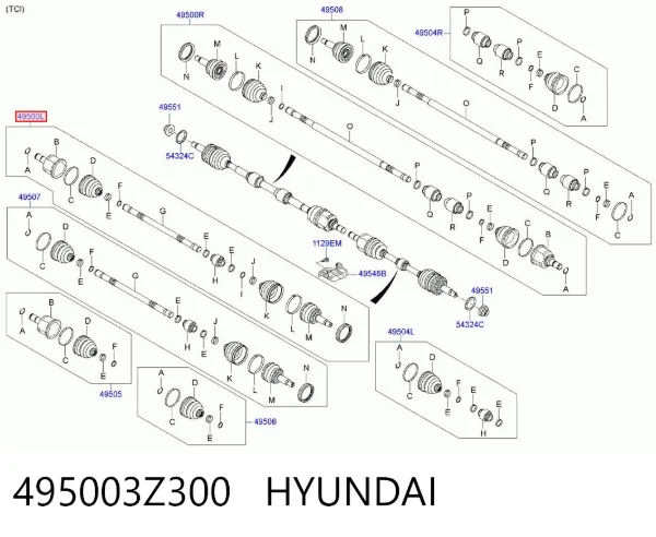 Ліва піввісь 495003Z300 Hyundai/Kia