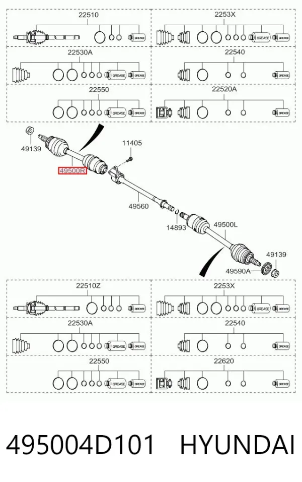 Піввісь права 495004D101 Hyundai/Kia