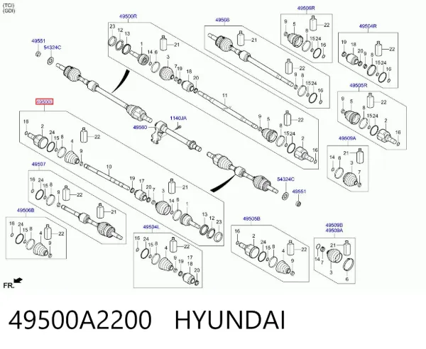 Ліва піввісь 49500A2200 Hyundai/Kia