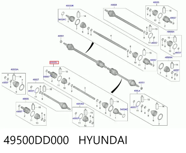 Ліва піввісь 49500DD000 Hyundai/Kia