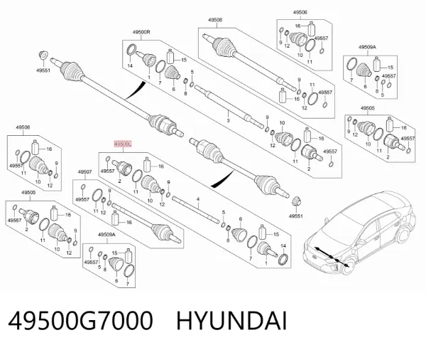 Ліва піввісь 49500G7000 Hyundai/Kia