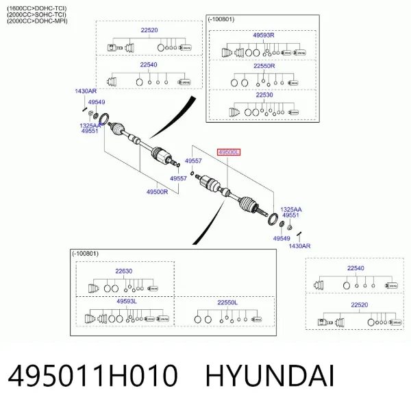 Ліва піввісь 495011H010 Hyundai/Kia